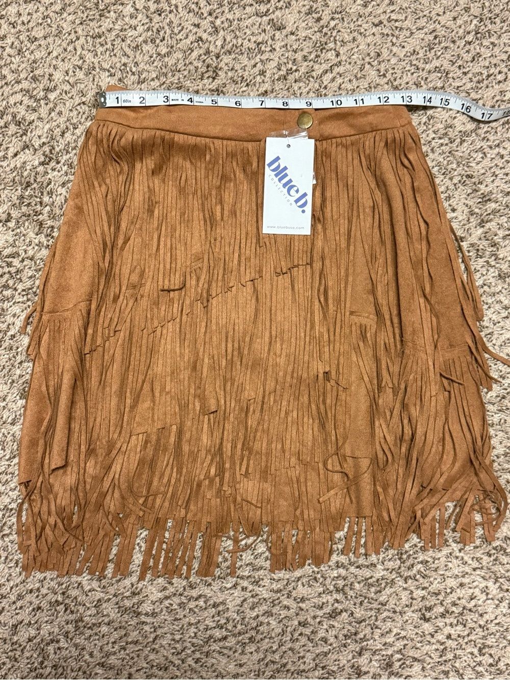 Tan Fringe Suede Blue B. Skirt Small BNWT - Picture 5 of 6